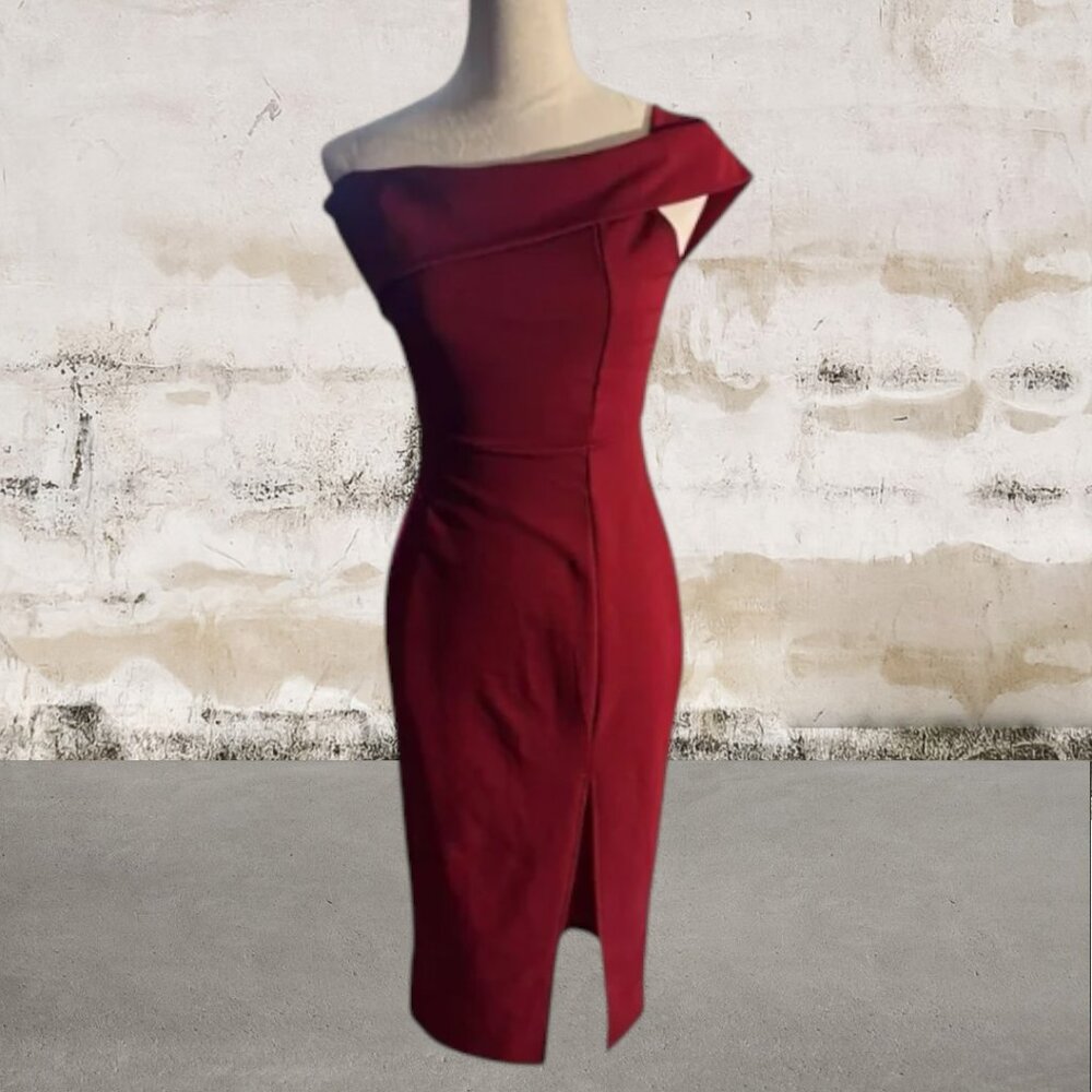 Windsor Women's Burgundy One Shoulder Bodycon Dress Cocktail Size Small - Picture 2 of 6
